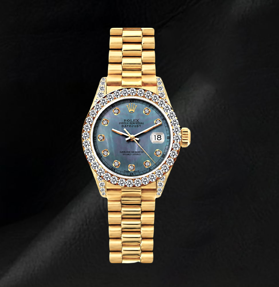 Montre Rolex Datejust 26 mm 69178 Or Jaune Cadran Diamants Nacre Bleue
