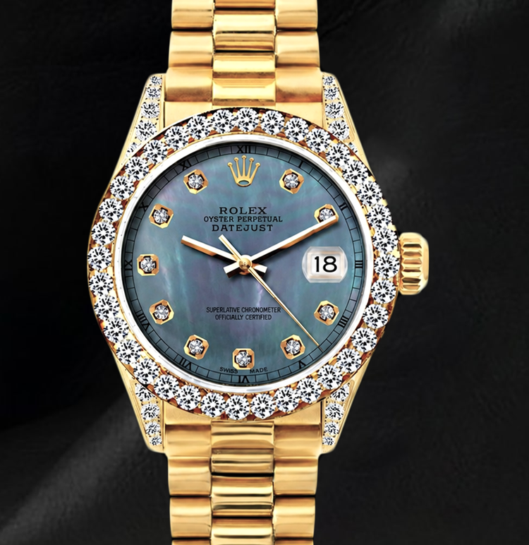 Montre Rolex Datejust 26 mm 69178 en Or Jaune Cadran Diamants Nacre Bleue