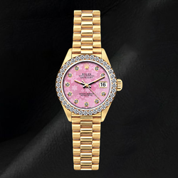 Montre Rolex Datejust 26 mm 69178 Cadran Diamants en Nacre Rose Bracelet President en Or 18 carats