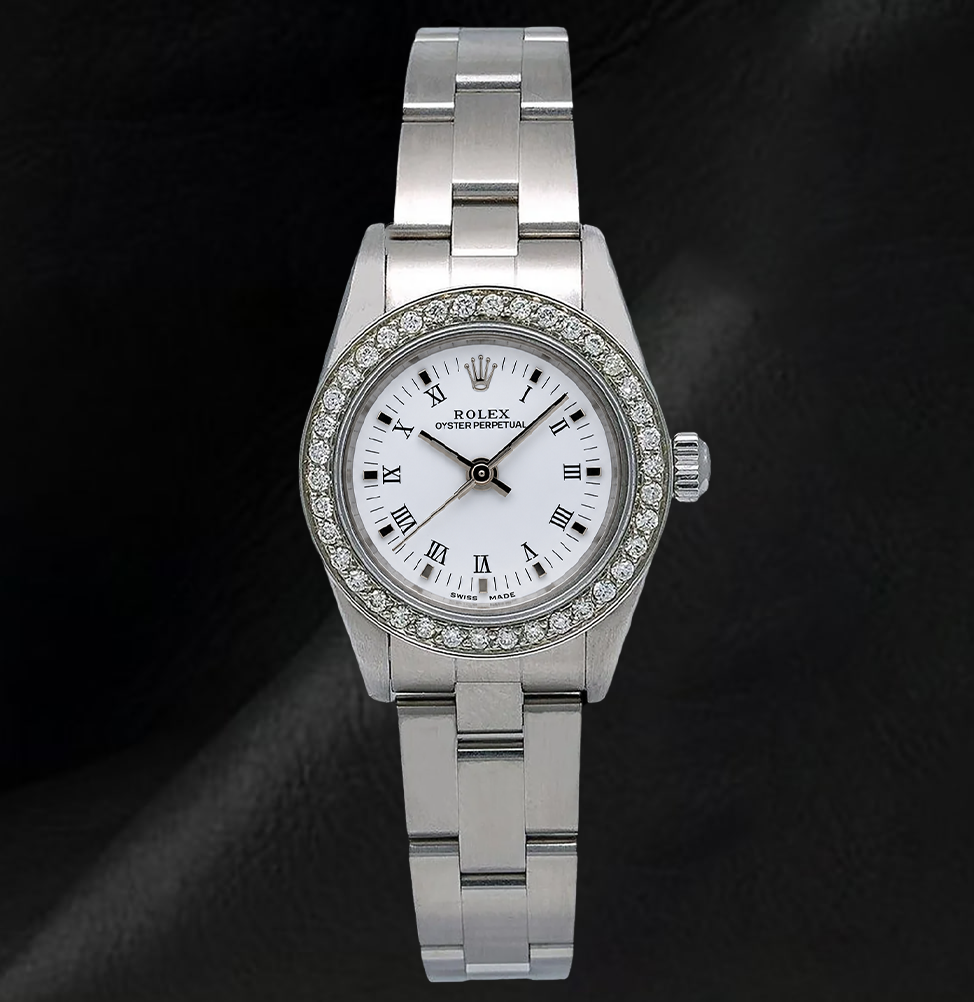 Montre Rolex Oyster Perpetual 26 mm 67193 Cadran Blanc Chiffres Romains Acier Inoxydable