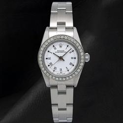 Montre Rolex Oyster Perpetual 26 mm 67193 Cadran Blanc Chiffres Romains Acier Inoxydable
