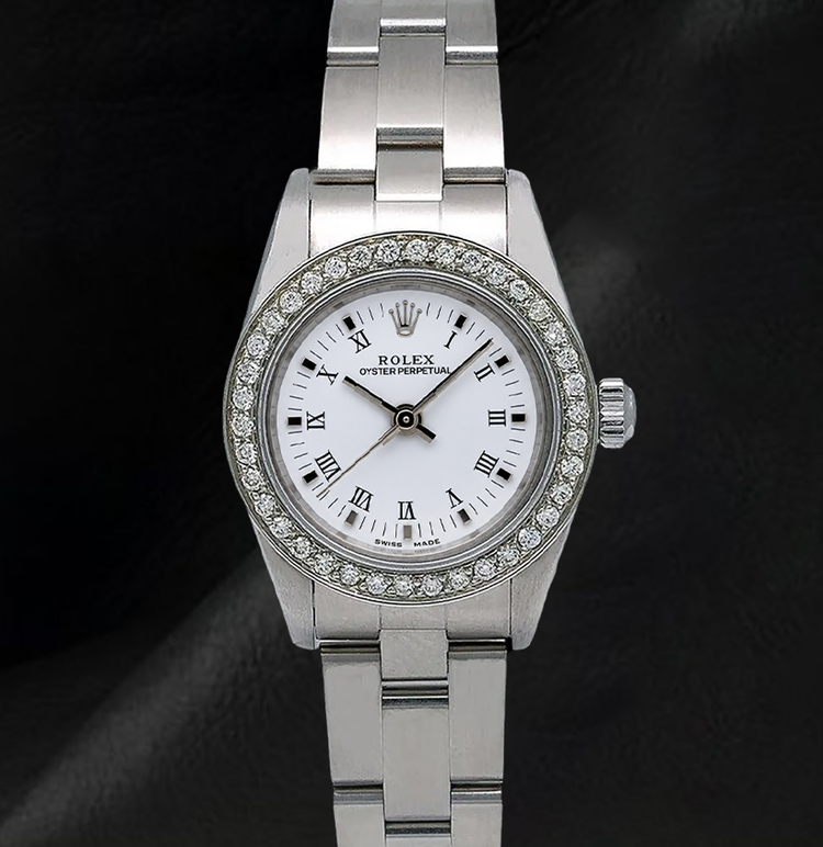 Montre Rolex Oyster Perpetual 26 mm 67193 Cadran Blanc à Chiffres Romains Acier Inoxydable