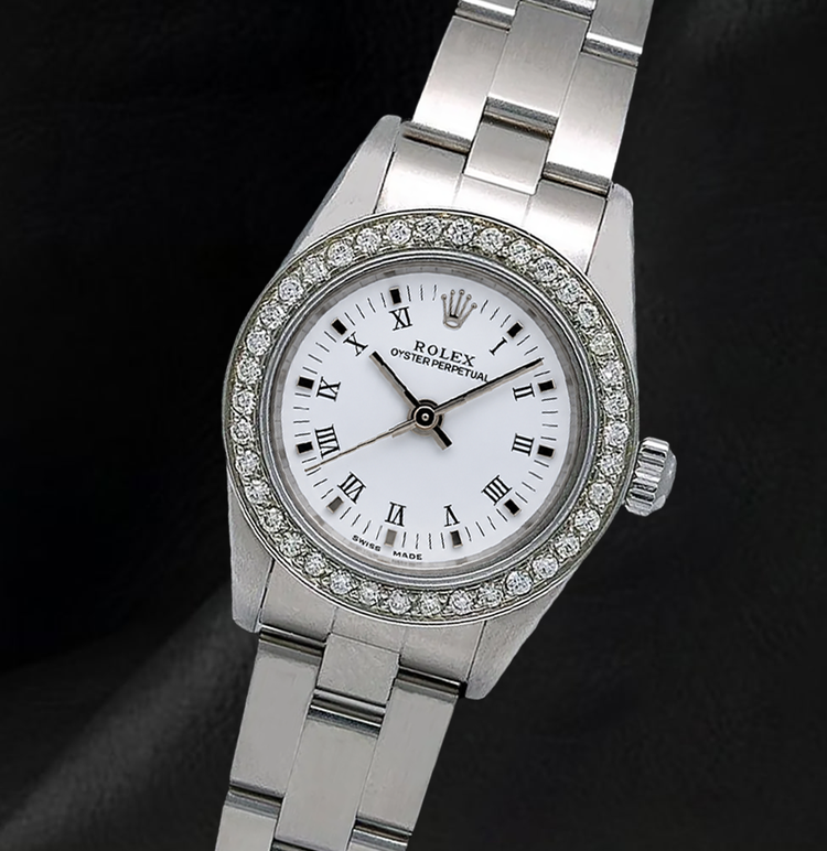 Montre Rolex Oyster Perpetual 26 mm 67193 Cadran Blanc à Chiffres Romains Acier Inoxydable