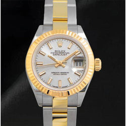 Rolex 279173 dame Datejust 28 mm automatique cadran argenté montre huître pour femme en or 18 carats