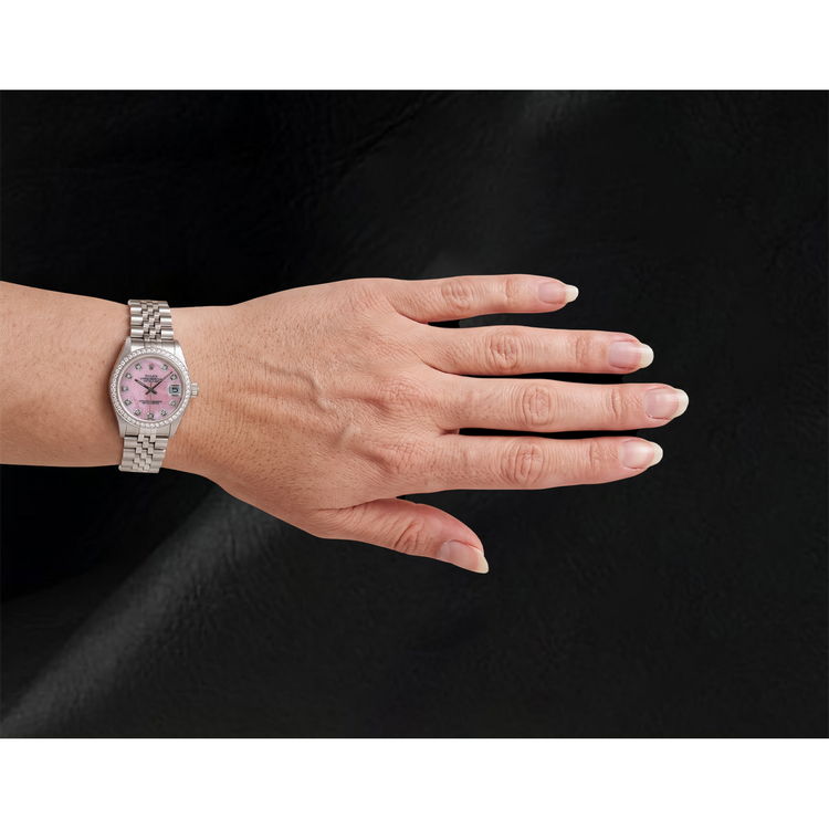 Montre Rolex 31 mm en Acier Inoxydable Cadran Diamants Nacre Rose