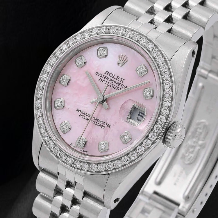 Montre Rolex 31 mm en Acier Inoxydable Cadran Diamants Nacre Rose