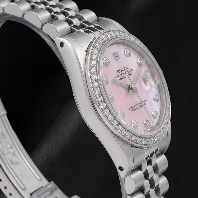 Montre Rolex 31 mm en Acier Inoxydable Cadran Diamants en Nacre Rose