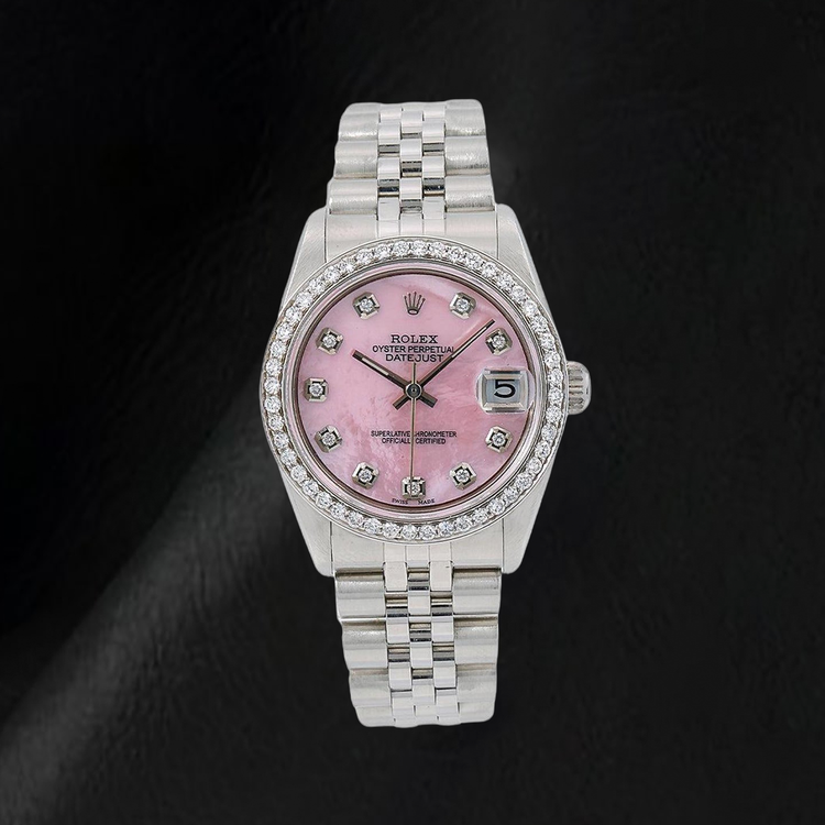 Montre Rolex 31 mm en Acier Inoxydable Cadran Diamants Nacre Rose