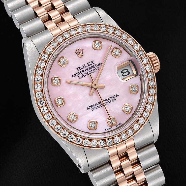 Montre Rolex 31 mm Bicolore Cadran Diamants en Nacre Rose