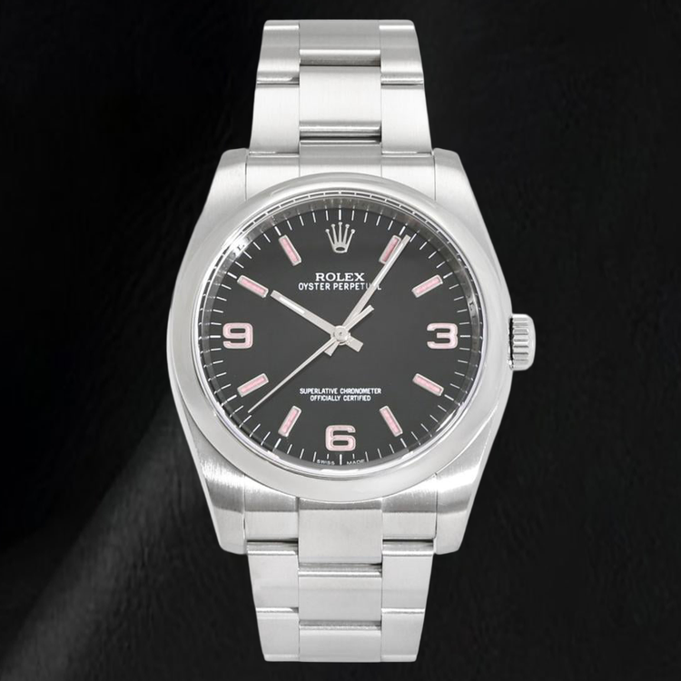Montre Rolex Oyster Perpetual 36 mm 116000 Cadran Noir à Chiffres Arabes en Acier Inoxydable