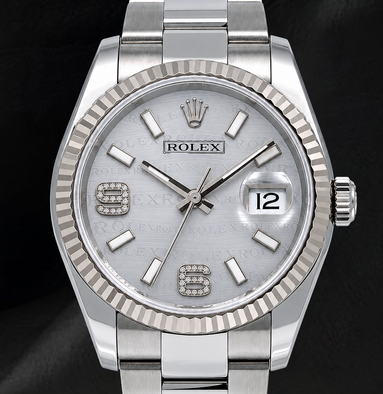 Montre Rolex Datejust 36 mm 116234 Cadran Diamants Argenté Chiffres Arabes Bracelet Oyster Acier Inoxydable