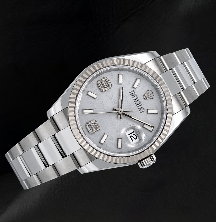 Montre Rolex Datejust 36 mm 116234 Cadran Diamants Argenté Chiffres Arabes Bracelet Oyster Acier Inoxydable