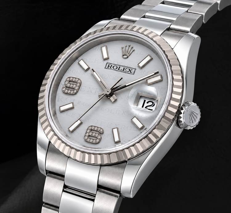 Montre Rolex Datejust 36 mm 116234 Cadran Diamants Argenté Chiffres Arabes Bracelet Oyster Acier Inoxydable