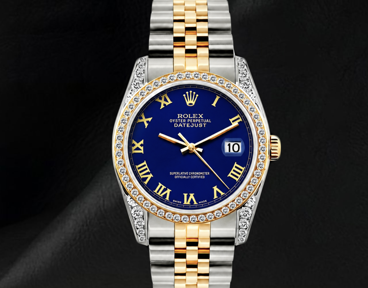 Montre Rolex Datejust 36 mm 16013 Bicolore Cadran Bleu Chiffres Romains Bracelet Jubilé