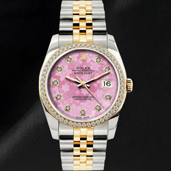 Montre Rolex Datejust 36 mm 16013 Bicolore Cadran Diamants Floral Rose