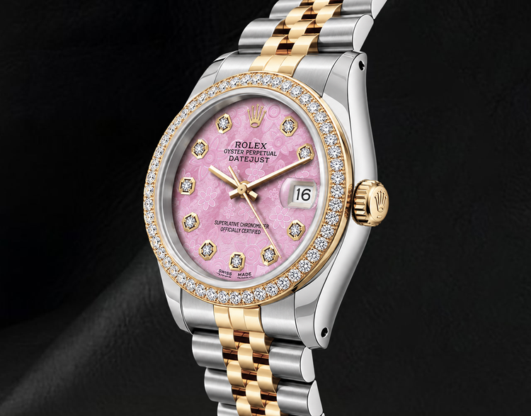 Montre Rolex Datejust 36 mm 16013 Bicolore Cadran Diamants Floral Rose