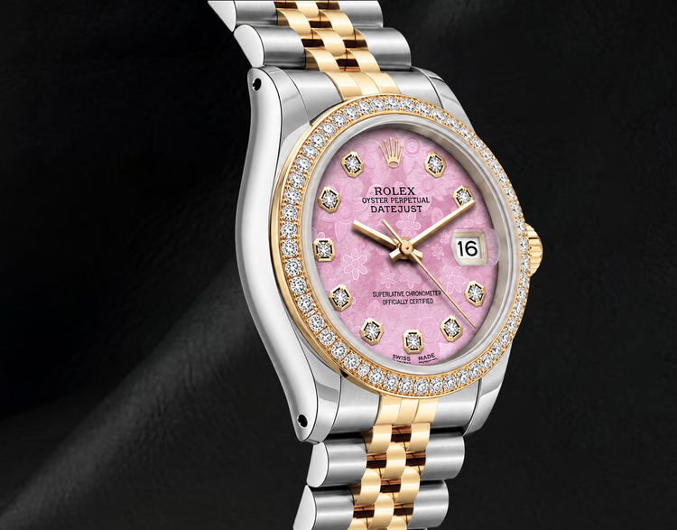 Montre Rolex Datejust 36 mm 16013 Bicolore Cadran Diamants Floral Rose