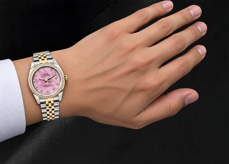 Montre Rolex Datejust 36 mm 16013 Bicolore Cadran Diamants Floral Rose