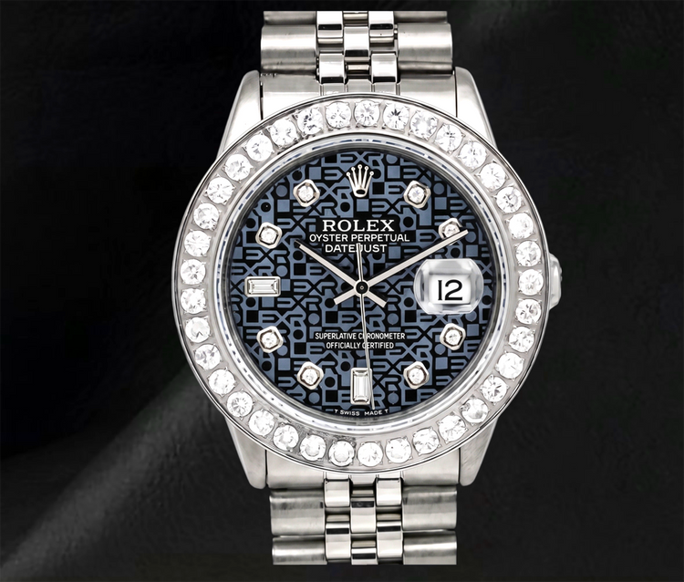 Montre Rolex Datejust 36 mm 16014 en Acier Inoxydable Cadran Diamants Motif Bleu