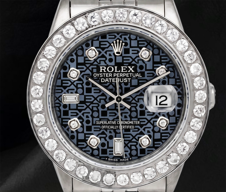 Montre Rolex Datejust 36 mm 16014 en Acier Inoxydable Cadran Diamants Motif Bleu