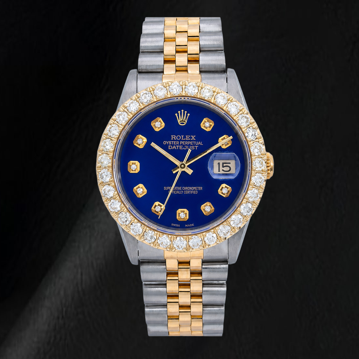 Montre Rolex Datejust 36 mm 16233 Bicolore Cadran Diamants Bleu