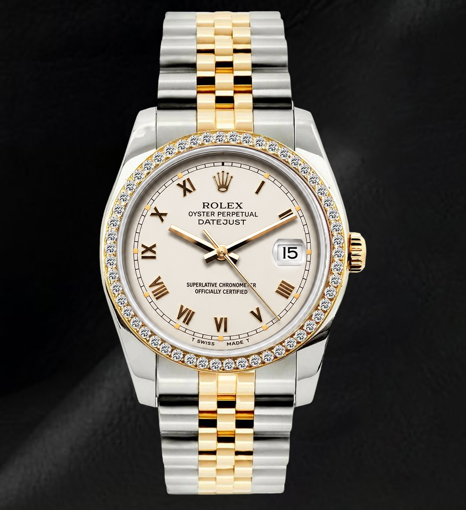 Montre Rolex Datejust 36 mm 16233 Bicolore Cadran Ivoire Chiffres Romains