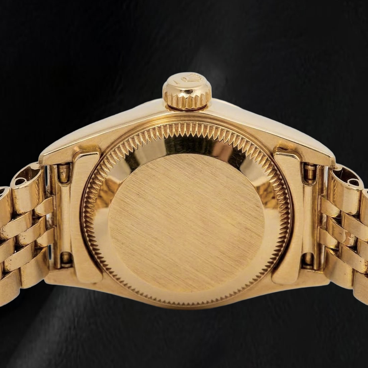 Rolex 67197 Oyster Perpetual Cadran Noir à Index Bâtons 24mm Or Jaune Montre Femme