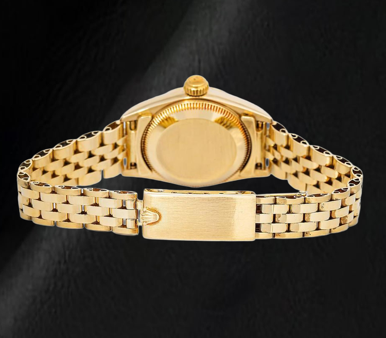 Rolex 67197 Oyster Perpetual Cadran Noir à Index Bâtons 24mm Or Jaune Montre Femme