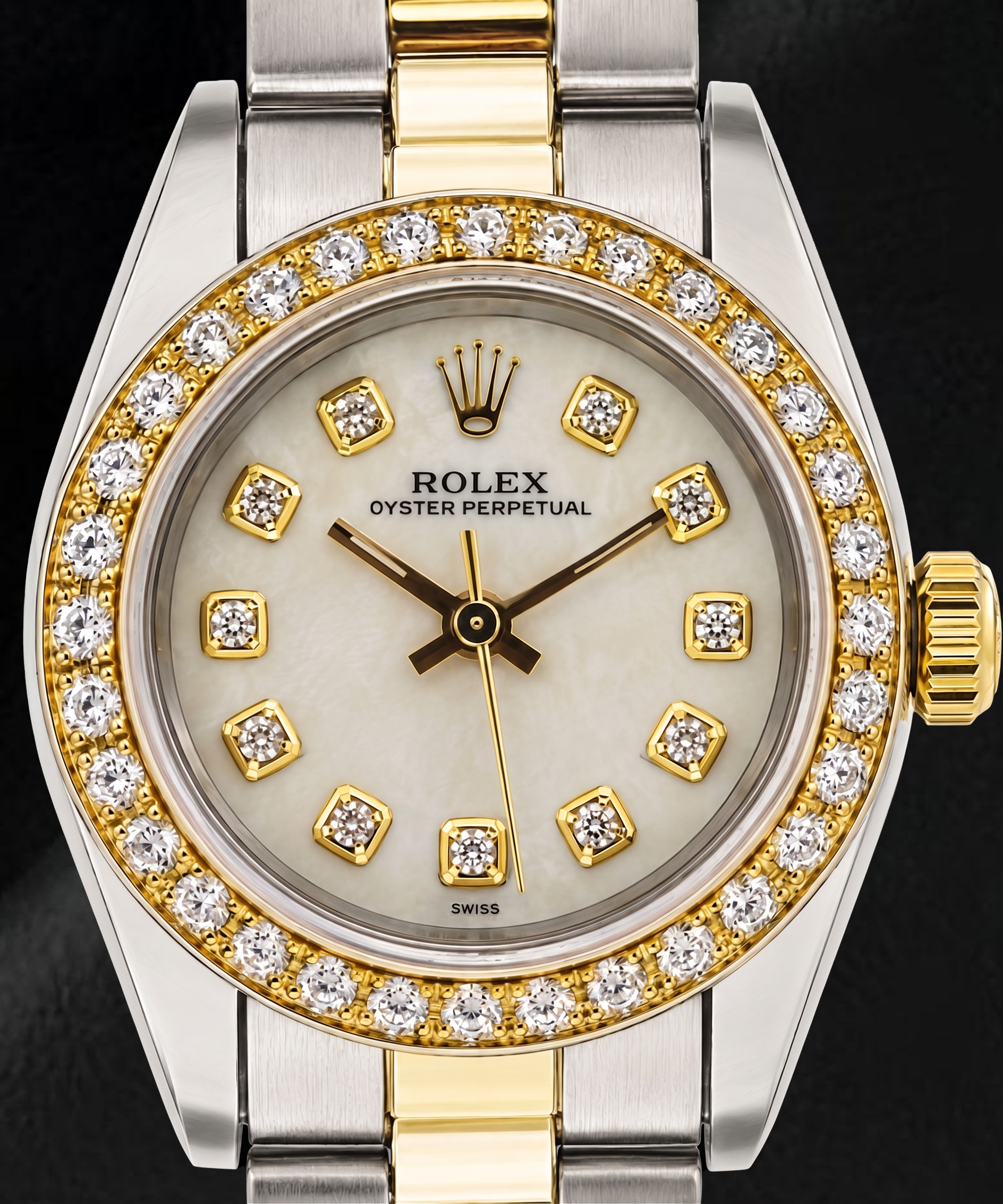 Rolex 6719 26 mm Montre pour Femme Bracelet Bicolore Cadran Diamants en Nacre