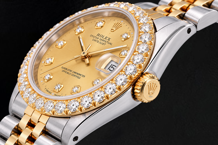 Montre Rolex 6827 Datejust 31 mm Bicolore Cadran Diamants Champagne