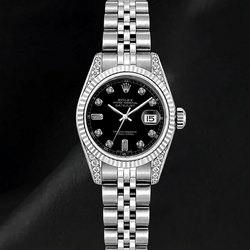 Montre Rolex 6916 Cadran Diamants Noir 26 mm Lunette Cannelée Acier Inoxydable
