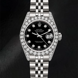 Montre Rolex 6916 Datejust 26 mm Cadran Diamants Noir Acier Inoxydable Bracelet Jubilé
