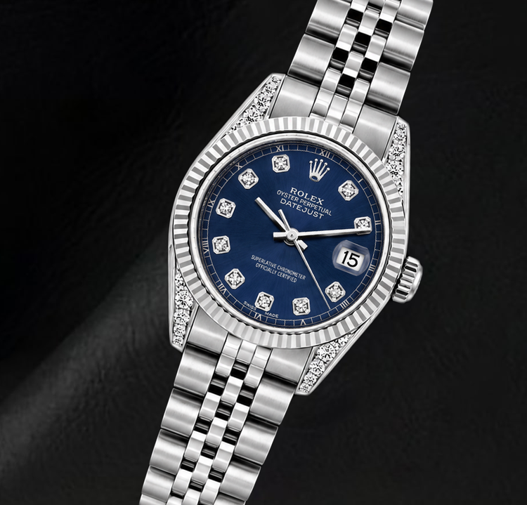 Montre Rolex 6916 Datejust 26 mm en Acier Inoxydable Cadran Diamants Bleu