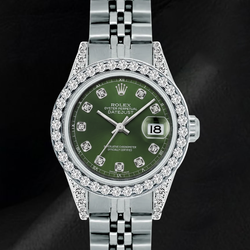 Montre Rolex 6916 Datejust Cadran Diamants Vert 26 mm Lunette Diamants Acier Inoxydable