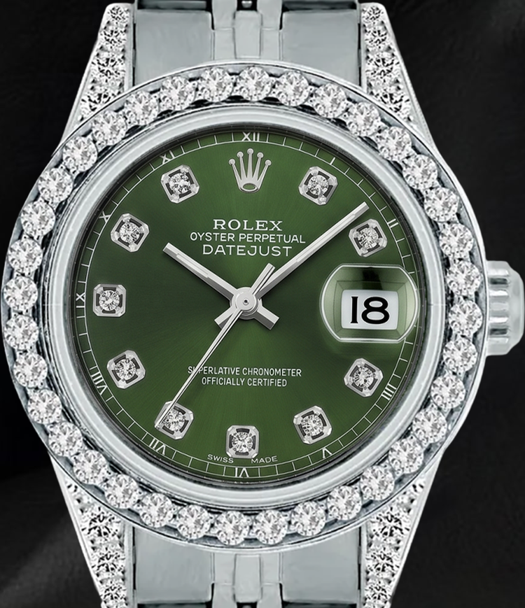 Montre Rolex 6916 Datejust Cadran Diamants Vert 26 mm Lunette Diamants Acier Inoxydable