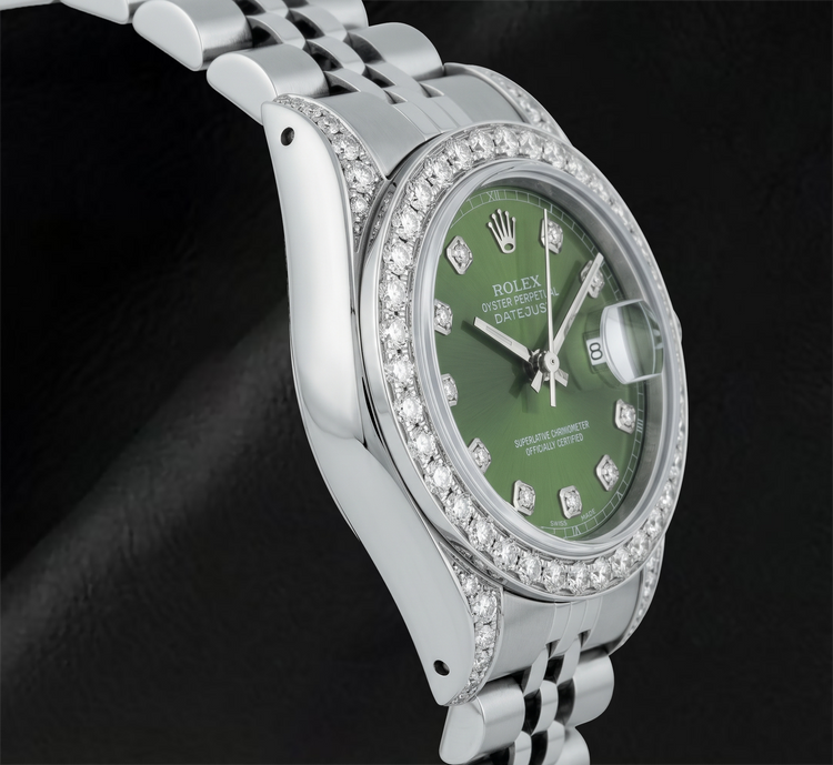 Montre Rolex 6916 Datejust Cadran Diamants Vert 26 mm Lunette Diamants Acier Inoxydable
