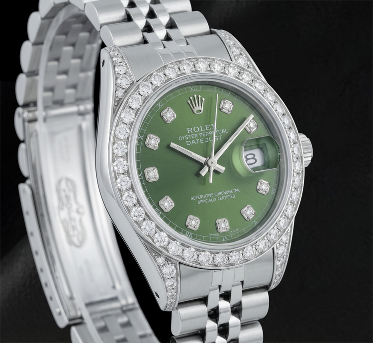 Montre Rolex 6916 Datejust Cadran Diamants Vert 26 mm Lunette Diamants Acier Inoxydable