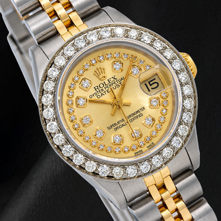 Rolex 69173 Datejust 26 mm Montre Bicolore Cadran Diamants Champagne Filet