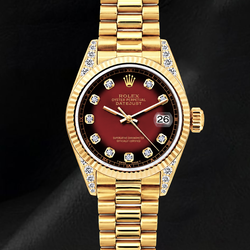 Montre Rolex 69178 Datejust 26 mm Cadran Diamants Rouge Or Jaune 18K Bracelet President