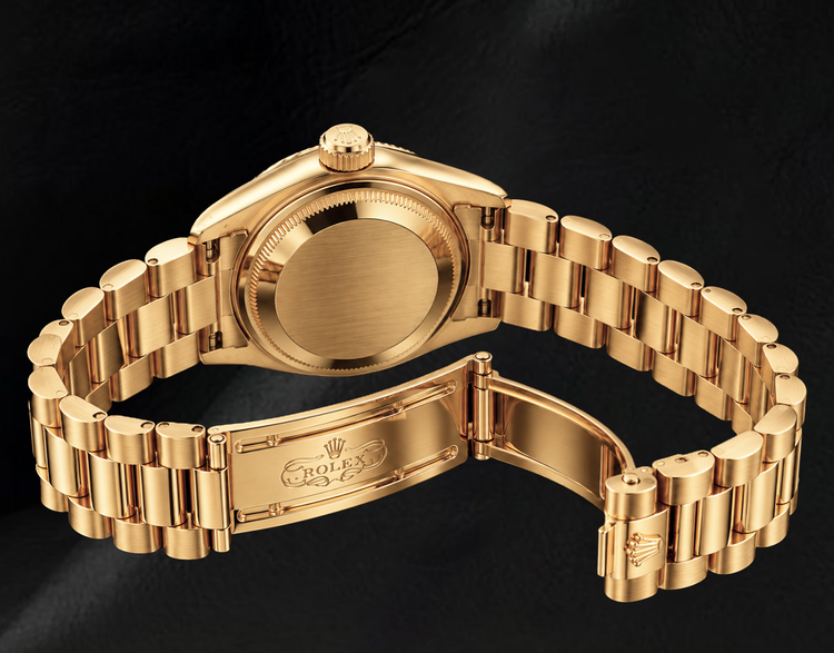 Montre Rolex 69178 Datejust 26 mm Cadran Diamants Rouge Or Jaune 18K Bracelet President