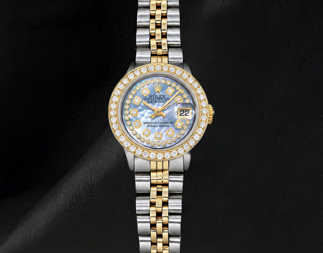 Montre Rolex 6917 26 mm Datejust Bicolore Cadran Diamants en Nacre Bleue à Liseré