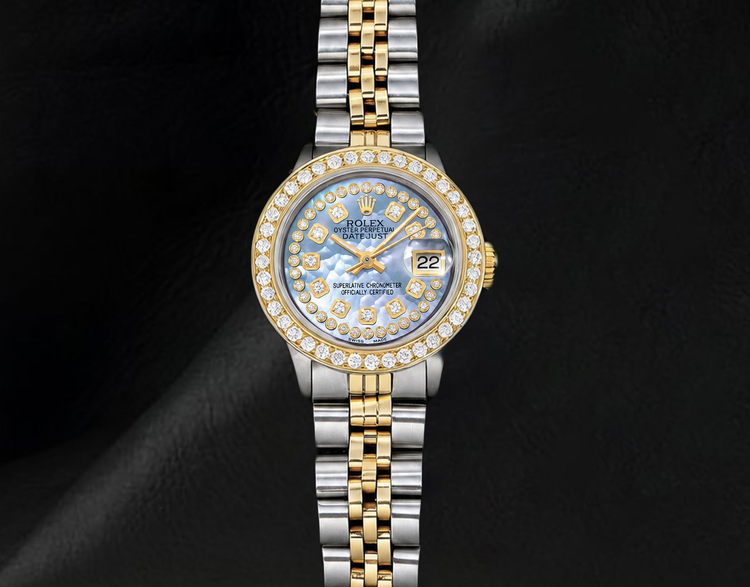 Montre Rolex 6917 26 mm Datejust Bicolore Cadran Diamants en Nacre Bleue à Liseré