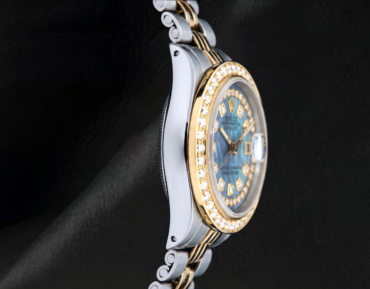 Montre Rolex Datejust 6917 26 mm Bicolore avec Cadran Diamants en Nacre Bleue et Filet de Diamants