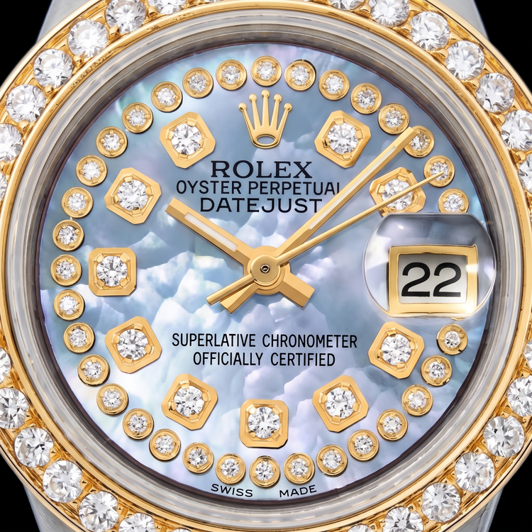 Montre Rolex 6917 26 mm Datejust Bicolore Cadran Diamants en Nacre Bleue à Liseré