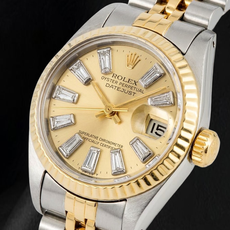 Rolex 6917 Datejust 26 mm Montre Bicolore Cadran Champagne Diamants Baguette