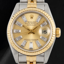 Rolex 6917 Datejust 26 mm Montre Bicolore Cadran Champagne Diamants Baguette