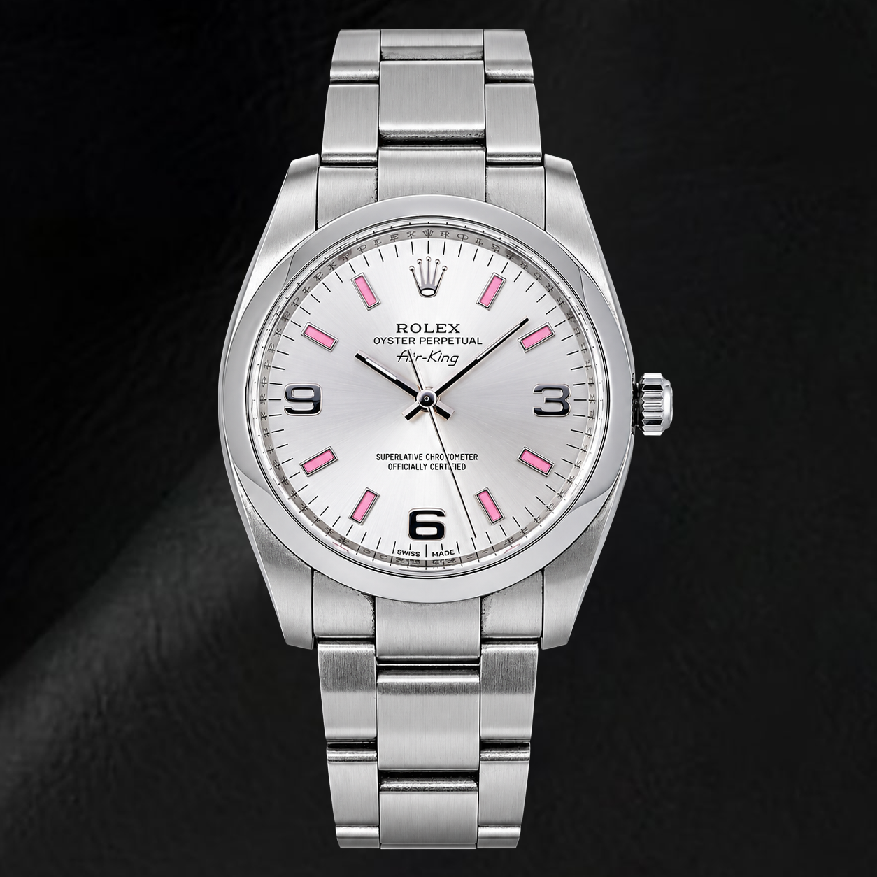 Montre Rolex Air-King 114200 34 mm Cadran Argenté Chiffres Arabes en Acier Inoxydable