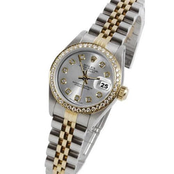 Rolex Argent Cadran Diamant Datejust Femme Montre Bracelet Bicolore
