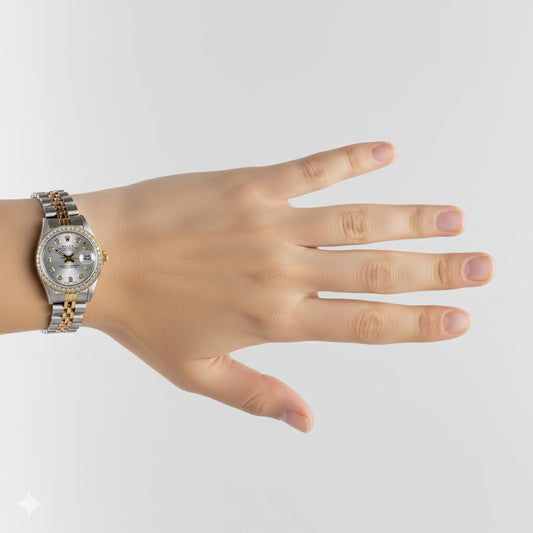 Rolex Argent Cadran Diamant Datejust Femme Montre Bracelet Bicolore P2