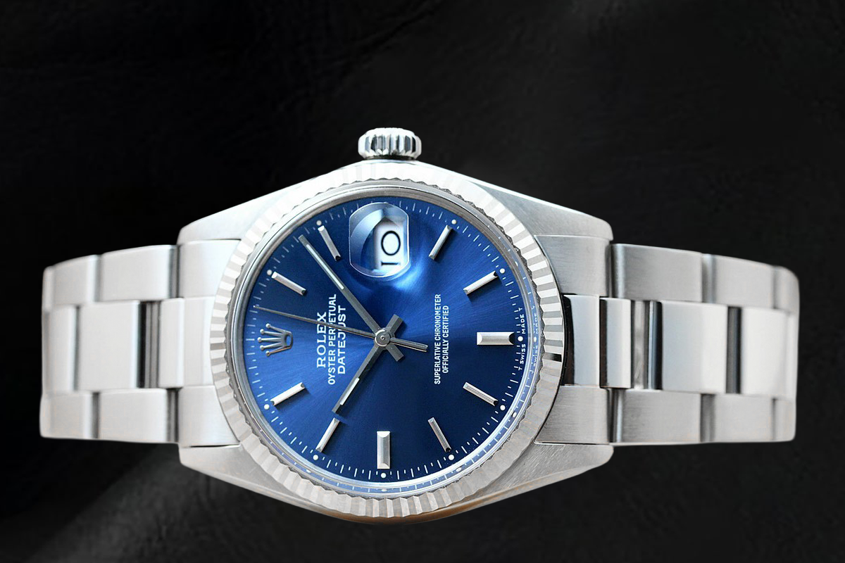 Montre Rolex Datejust 36 mm en Acier Inoxydable, Lunette Cannelée, Cadran Bleu à Index Bâtons